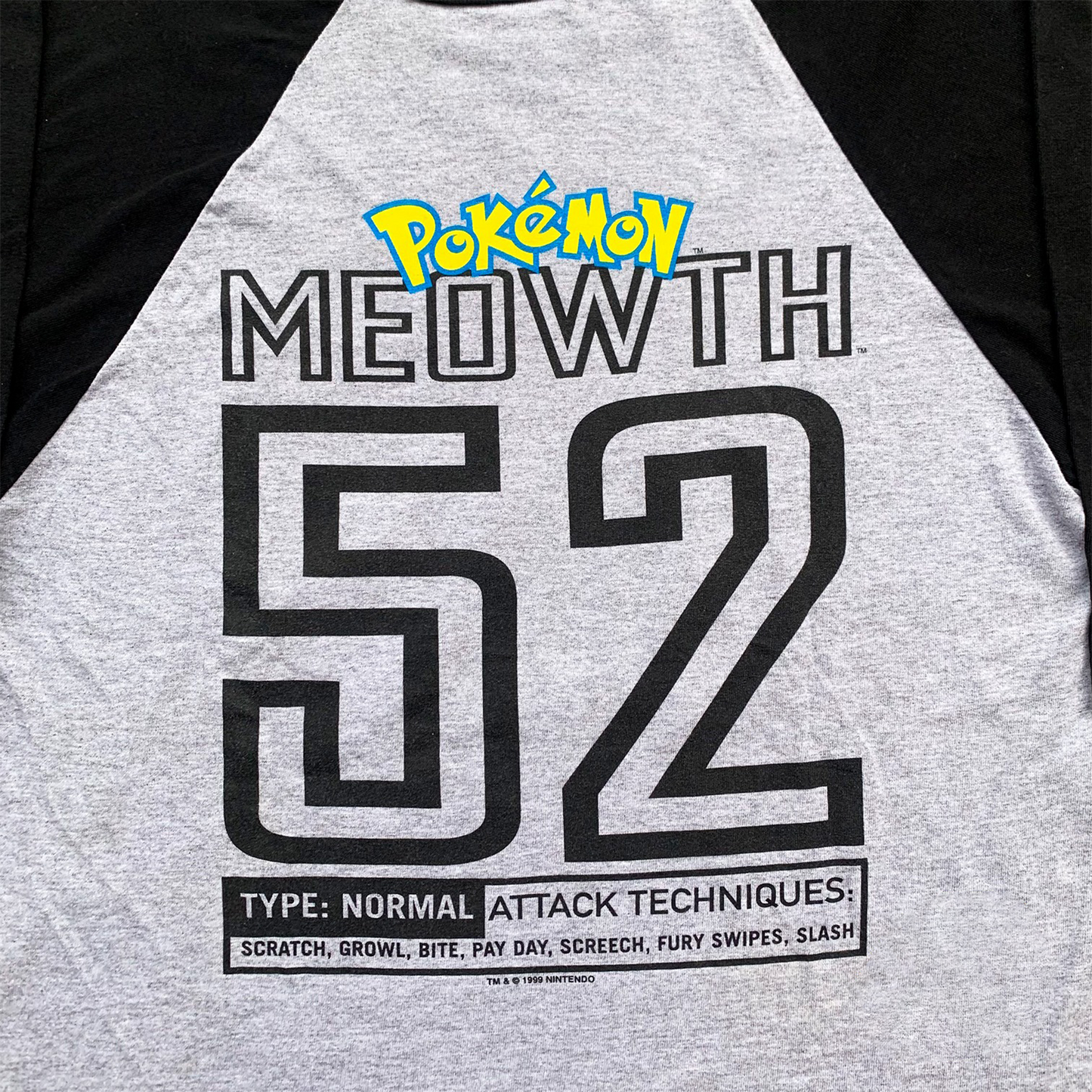 POKEMON MEOWTH NYARTH VINTAGE 90s OFFICIAL RAGLAN OFFICIAL TEE