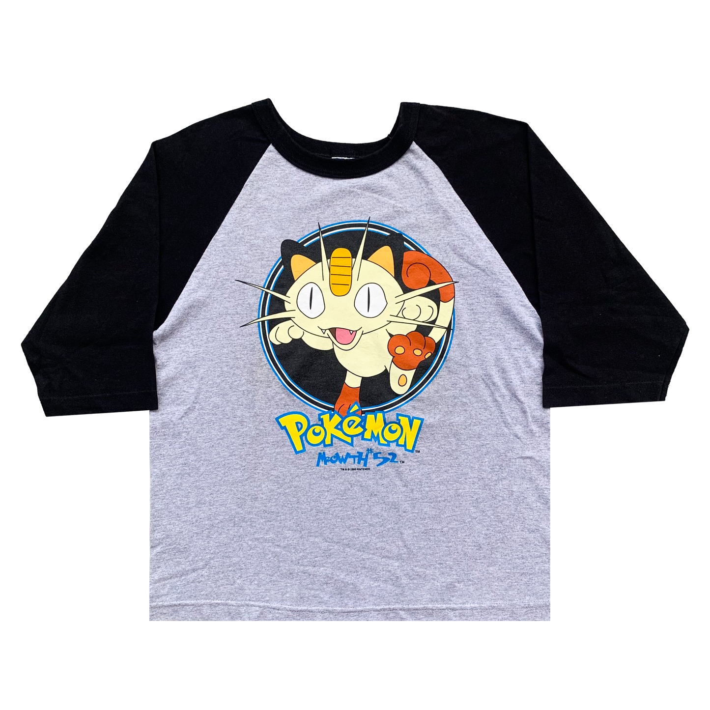 POKEMON MEOWTH NYARTH VINTAGE 90s OFFICIAL RAGLAN OFFICIAL TEE