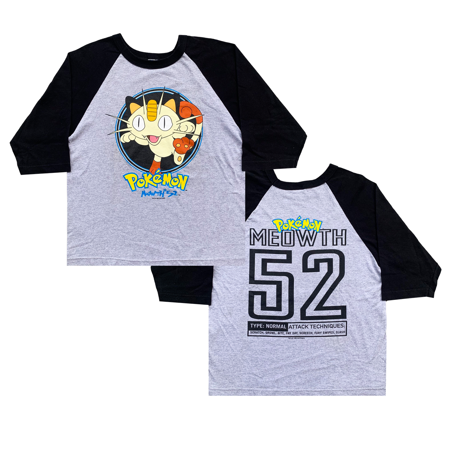 POKEMON MEOWTH NYARTH VINTAGE 90s OFFICIAL RAGLAN OFFICIAL TEE